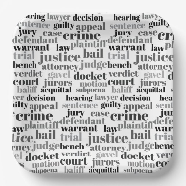 Judicial Legal Terns Word Cloud Design Pappteller (Vorderseite)