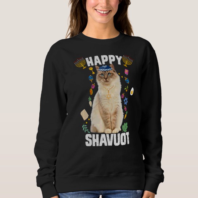 Jüdisch Cat Kippah Happy Shavuot Matzah Shavuot Ho Sweatshirt (Vorderseite)