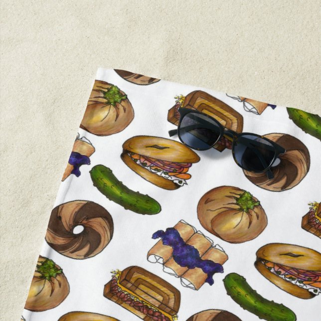 Jüdisch Deli Foods Pickle Reuben Blintz Knish Bage Strandtuch (Beispiel)