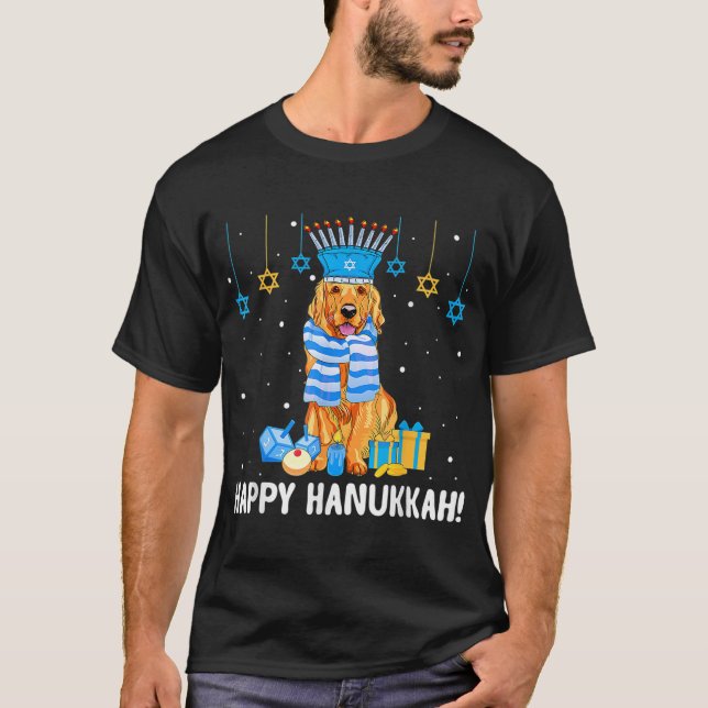 Jüdisch Golden Retriever Dog Menorah Hat Hanukkah  T-Shirt (Vorderseite)