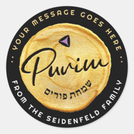 Judisch Hebrew Purim Mishloach Manot Custom Gold Runder Aufkleber