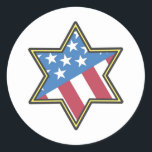 Jüdische amerikanische Geschenke für die Hanukkah Runder Aufkleber<br><div class="desc">Geben Sie diese jüdischen amerikanischen Geschenke,  wie Hanukkah präsentiert sich zu Familie und Freunden das ganze Jahr zu tragen patriotischen jüdischen Stolz zeigen. Was für ein einzigartiges amerikanisches Flaggensymbol in einem Stern von David!</div>