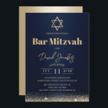 Jüdische Bar Mitzvah Moderne Marine Blue & Gold Einladung<br><div class="desc">Bar Mitzvah Star von David Modern Navy Blue & Gold jüdische Einladungen.</div>