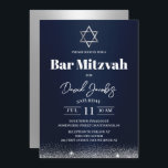 Jüdische Bar Mitzvah Star der David Modern Navy Bl Einladung<br><div class="desc">Bar Mitzvah Star von David Modern Navy Blue & Silver jüdischen Einladungen.</div>