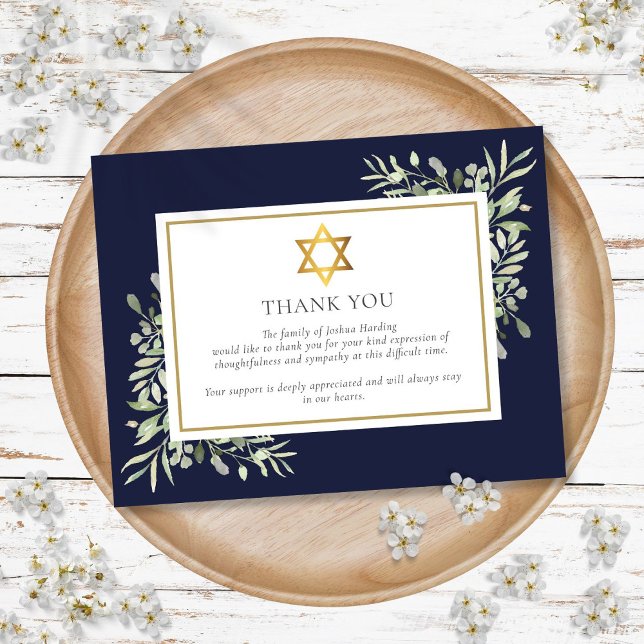 Jüdische Beerdigungsdenkmal Gold Star von David Dankeskarte (Jewish Funeral Memorial Foliage Gold Star Of David Thank You Card)