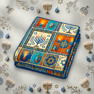 Jüdische Blaue Goldene Menora Sherpadecke