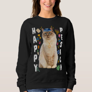 Jüdische Cat Kippah Happy Pesach Matzah Pessach Ho Sweatshirt