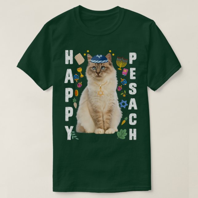 Jüdische Cat Kippah Happy Pesach Matzah Pessach Ho T-Shirt (Design vorne)