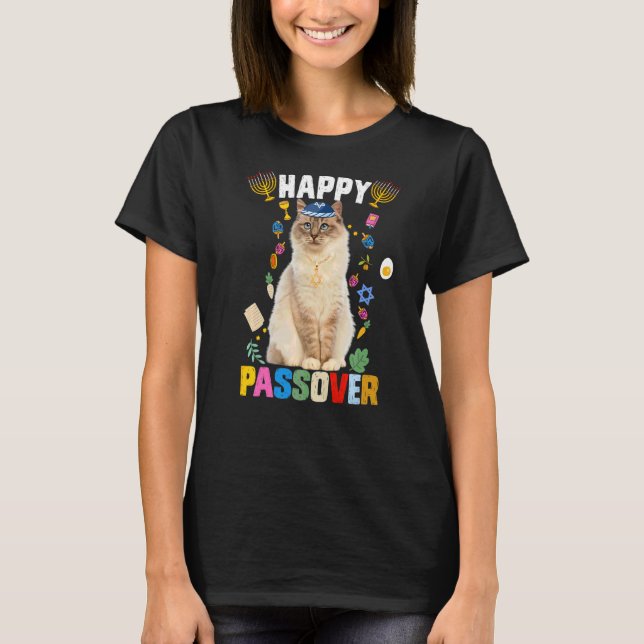 Jüdische Cat Kippah Happy Pessach Matzah Pessach H T-Shirt (Vorderseite)