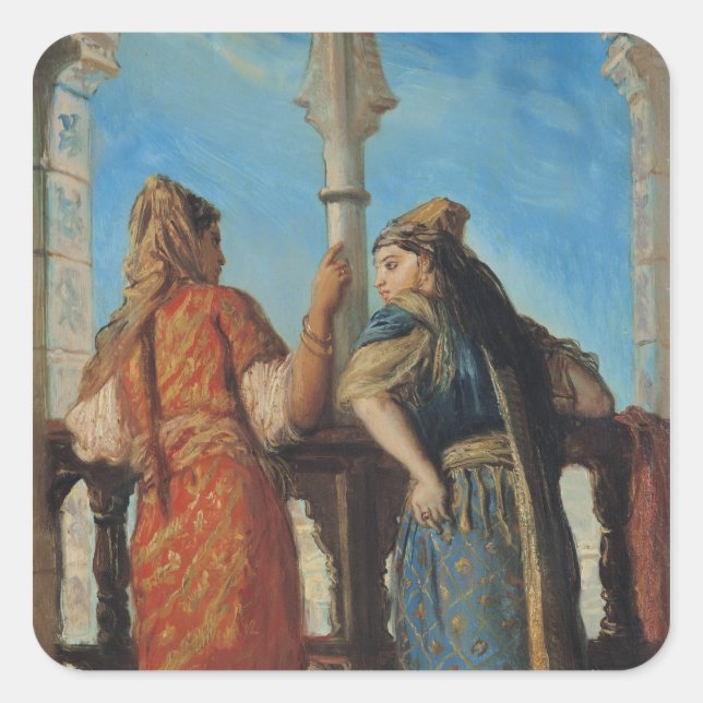 Jüdische Frauen auf dem Balkon, Algier, 1849 Quadratischer Aufkleber (Vorderseite)