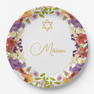 Jüdische Girl Baby Floral Hebrew Namensfeier Pappteller
