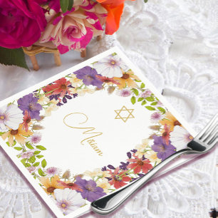Jüdische Girl Baby Floral Hebrew Namensfeier Serviette