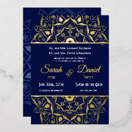 Jüdische Hochzeit Einladung Gold Mandala auf Blue