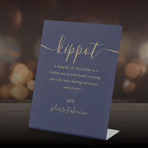 Jüdische Hochzeit von Navy Blue und Gold Kippot Ya Sockelschild