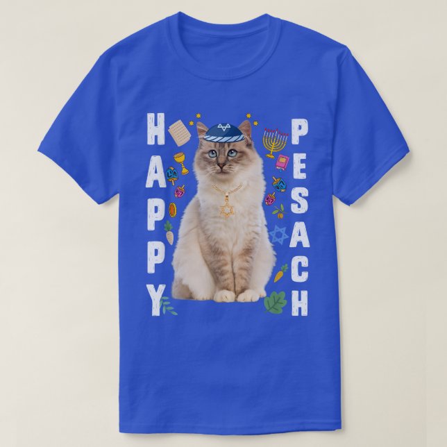Jüdische Katzenkippah Happy Pesach Matzah Pessach  T-Shirt (Design vorne)