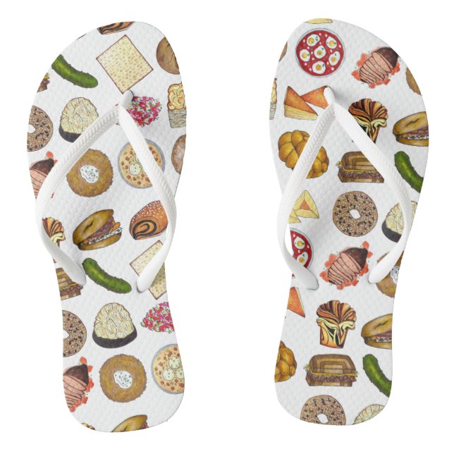 Jüdische Küche Feiertag Abendessen Fossilien Print Flip Flops (Fußbett)