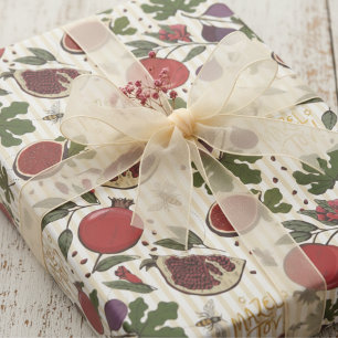 Jüdische Mazel Tov Granatäpfel, Feigen, Honigbiene Geschenkpapier