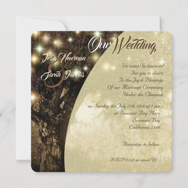 Jüdische Nachtlichthochzeit des Baumes des Lebens Einladung (Vorderseite)