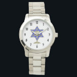 jüdische Star Armbanduhr<br><div class="desc">Jewish ohrts and gift ideas featuring beautiful Jewish Star of David with a wine glass in the center.</div>