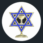 jüdische Star Runder Aufkleber<br><div class="desc">Jewish ohrts and gift ideas featuring beautiful Jewish Star of David with a wine glass in the center.</div>