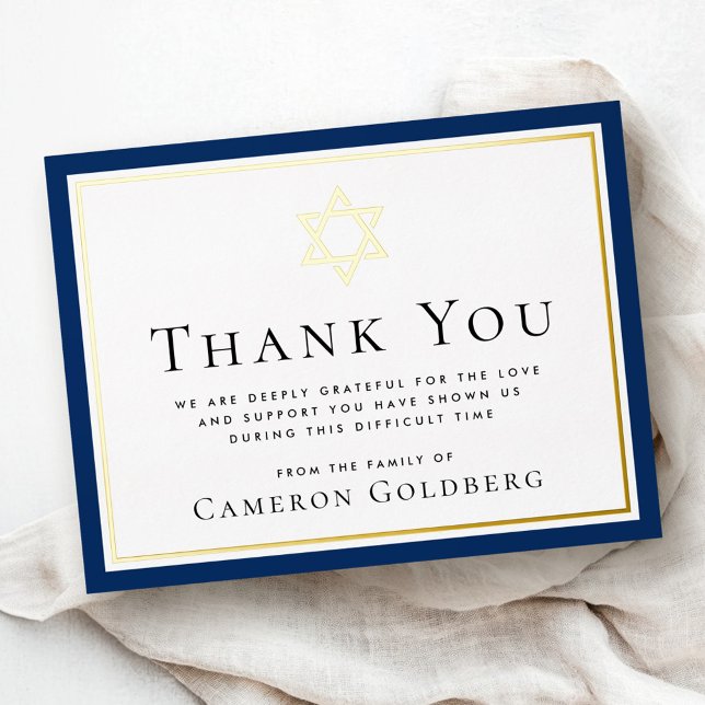 Jüdische Sternfolie Dunkelblau Beileid Dankeschön  Folie Einladungspostkarte (Jewish star foil dark blue sympathy thank you card)