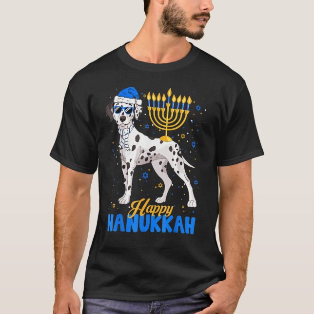 Jüdischer Dalmatiner Dog Menorah Happy Hanukkah Ch T-Shirt (Vorderseite)