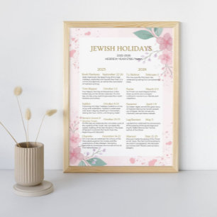 Jüdischer Feiertagskalender 2025 2026 Rosa Blumeng Poster
