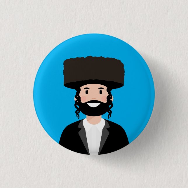 Jüdischer Mann in Shtreimel hassen Button (Vorderseite)