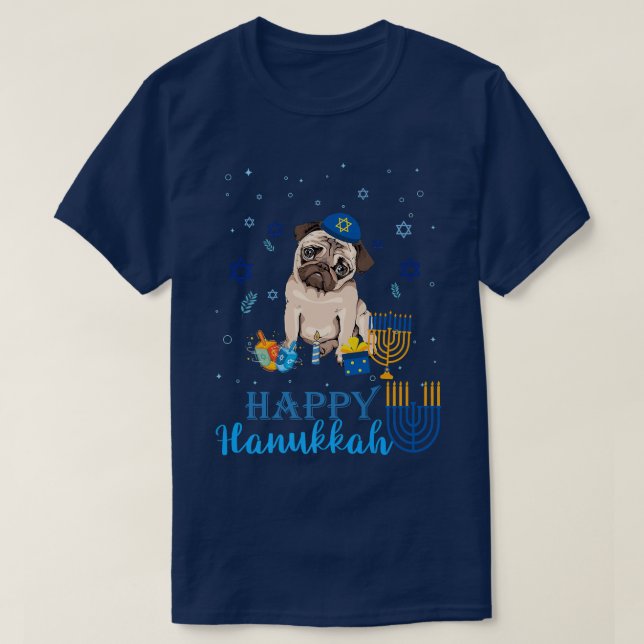 Jüdischer Mops Dog Menorah Hat Chanukah Hanukkah C T-Shirt (Design vorne)