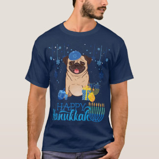 Jüdischer Mops Dog Menorah Hat Chanukah Hanukkah J T-Shirt