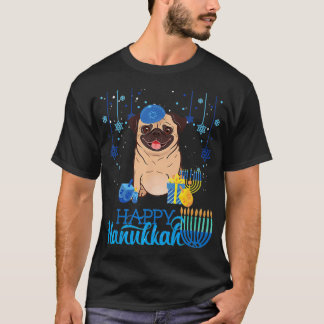 Jüdischer Mops-Hund-Menora-Hut Chanukka Hanukkah J T-Shirt