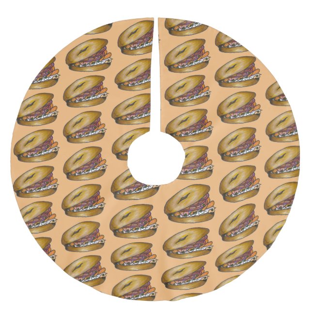 Jüdischer NYC Deli Bagel Capers Lox Creme Chee Polyester Weihnachtsbaumdecke (Vorderseite)