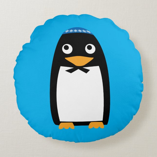 Jüdischer Pinguin Yamulke Weihnachtschanukkas Rundes Kissen (Vorderseite)