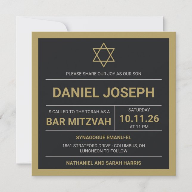 Jüdischer Star gerahmt Bar Mitzvah Einladung (Vorderseite)
