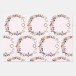 Jüdischer Star von David Elegant Rosa Floral Geschenkpapier Set