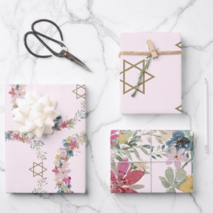 Jüdischer Star von David Elegant Rosa Floral Geschenkpapier Set