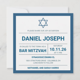 Jüdischer Stern Blau gerahmt Bar Mitzvah Einladung