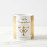 Jüdischer Urlaub Hanukkah in Gold und Weiß Menorah Kaffeetasse<br><div class="desc">Jüdische Feiertage Hanukkah-Tasse in Gold und Weiß Menorah</div>