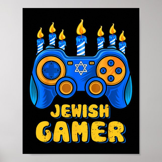 Jüdischer Video Game Controller Gamer Chanukah Boy Poster (Vorne)