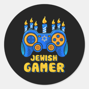 Jüdischer Video Game Controller Gamer Chanukah Boy Runder Aufkleber