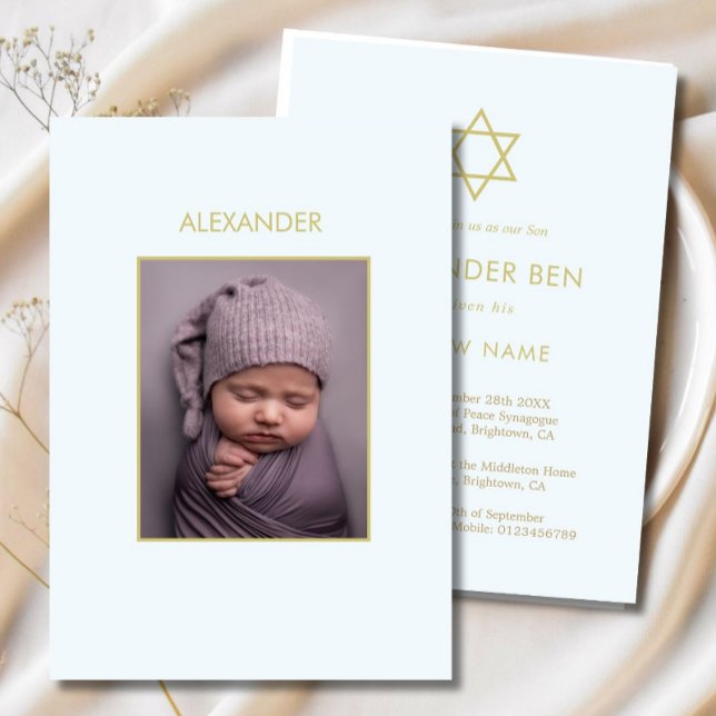 Jüdisches Baby-Naming Foto Blue Gold Boys Religiou Einladung (Von Creator hochgeladen)