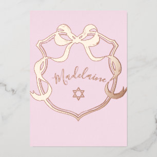 Jüdisches Baby-Naming Pink Ribbon Elegant Foil Folieneinladung