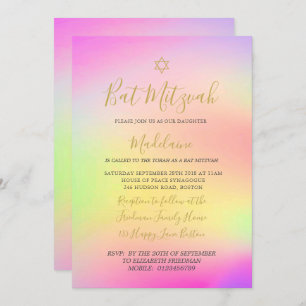 Jüdisches Bat Mitzvah Rainbow Gold Girls Hebräisch Einladung