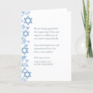 Jüdisches Beileid Moderne Wasserfarben Blaue Stern Dankeskarte