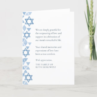 Jüdisches Beileid Moderne Wasserfarben Blaue Stern Dankeskarte