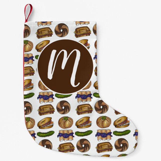 Jüdisches Deli Foods Pickle Knish Blintz Bagel Lox Kleiner Weihnachtsstrumpf (Vorderseite)