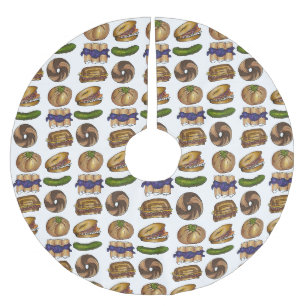 Jüdisches Deli Foods Pickle Knish Blintz Bagel Lox Polyester Weihnachtsbaumdecke