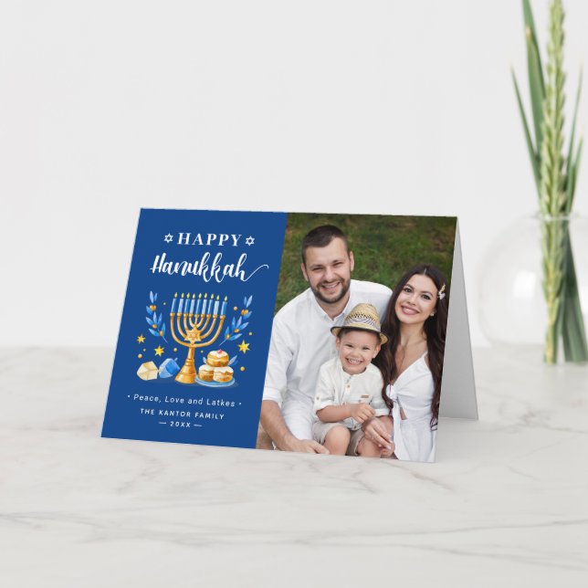 Jüdisches Festtagsfest Happy Hanukkah Foto Feiertagskarte (Vorderseite)