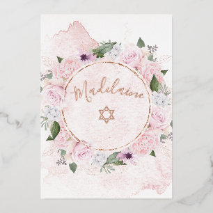 Jüdisches Mädchen Baby Namensgebung Pink Rosen Fol Folieneinladung