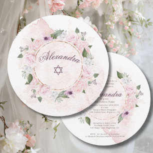 Jüdisches Mädchen mit rosa Rosen-Star des David Sq Einladung